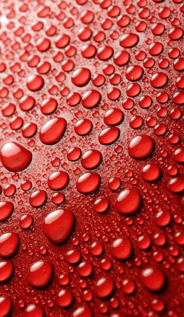 Polish para auto: Gotas perfectas de agua sobre pintura roja protegida
